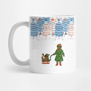 Girl with dog at Christmas tree farm Mug